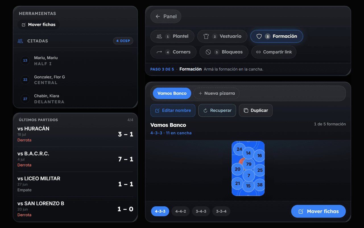 Formación y jugadas animadas